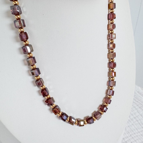 NEW 15.5” Crystal Necklace - Faceted Cubes and Garnet Beads - Handcrafted - Picture 3 of 5